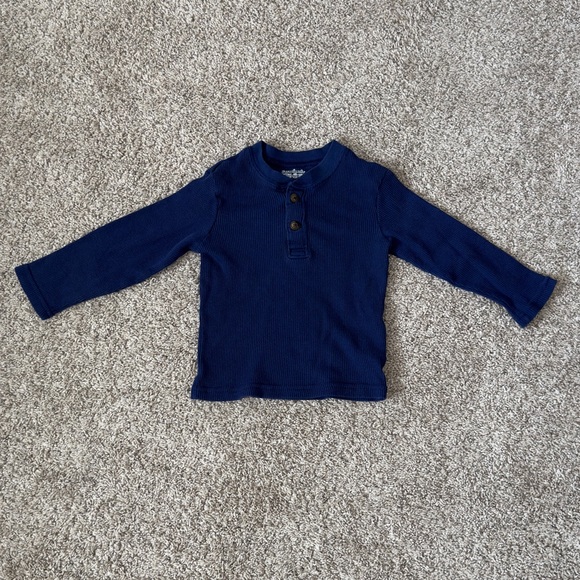 Garanimals Toddler Boys blue Thermal henley Long Sleeve Shirt, Size 3T - Picture 3 of 7